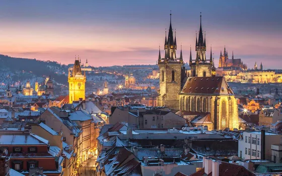Prague Castle skyline at sunset